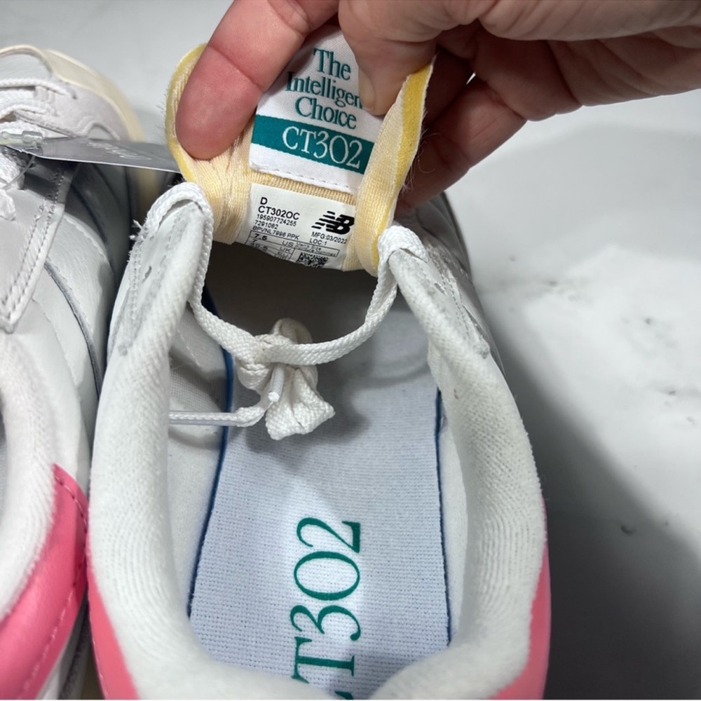 New Balance CT 302 White Leather Pink Heel Platform Sneakers - Picture 10 of 11